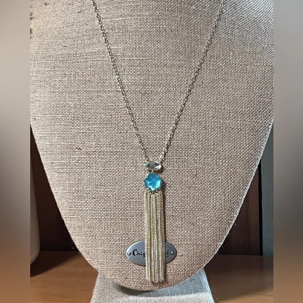 NWT Kendra Scott Gold & Blue Tae Pendant Necklace #KSNK - Picture 2 of 10